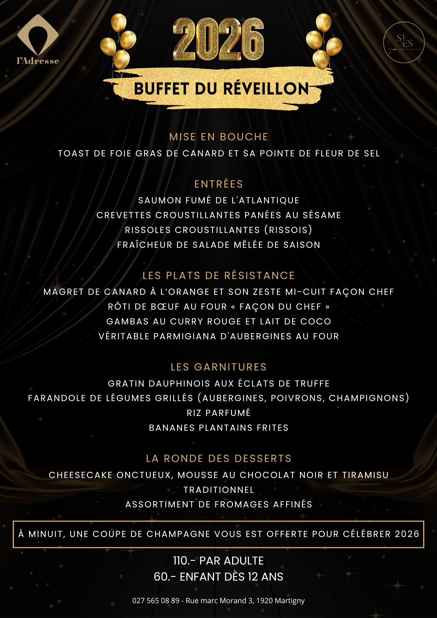Flyer Réveillon 2026 L'Adresse 1920
