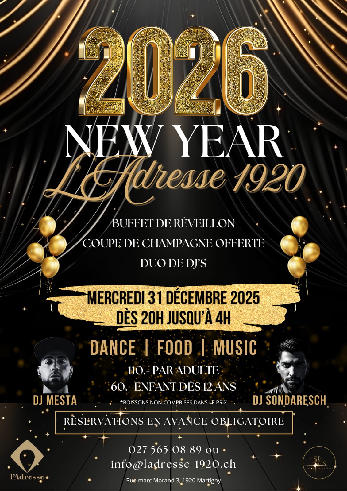 Flyer Réveillon 2026 L'Adresse 1920